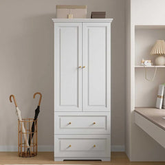 Large Armoire Wardrobe Closet with Drawers and Shelves, White Bedroom Armoires, Wooden Freestanding Wardrobe Armoire for Bedroom