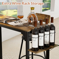 3 Pieces Pub Dining Table Set, Bar Counter Table, Height Modern Versatile Set with Storage Shelf, Wine Rack & Glasses Holder