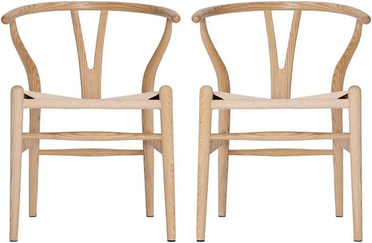 Wood Wishbone Chairs Beech, Y-Shaped Backrest Dining Mid Century Chair, Ash Wood/Natural Wood