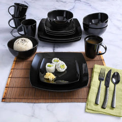 Square Reactive Glaze Stoneware Dinnerware Set, Service for 4 (16pc), Eclipse