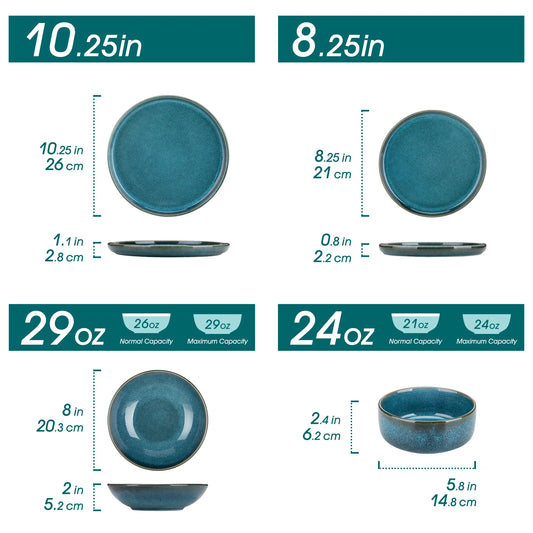 vancasso 16/32 Piece Reactive Glaze Ceramic Dinner Set Blue Tableware Set with 4/8pcs Dinner Plate/ Dessert/Soup/Bowl for 4