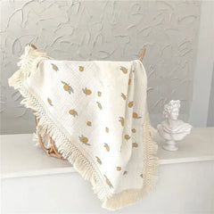 Newborn Baby Tassel Receiving Blanket  Muslin Cotton Baby Blankets Infant Fringe Swaddle Blanket Babies Sleeping Quilt Bed Cover