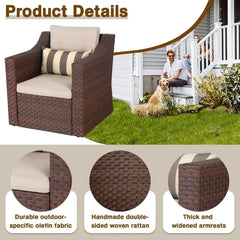 Piece Patio Conversation Set Outdoor Furniture Set, Brown Wicker Lounge Chair with Ottoman Footrest, W/Coffee Table & Cushions