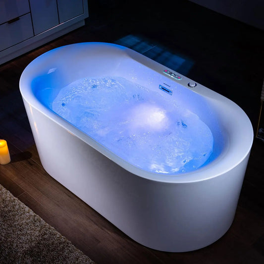 Whirlpool Water Jetted and Air Bubble Freestanding Heated Soaking Combination Bathtub with LED control panel White