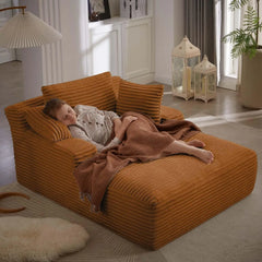 Oversized Chaise Lounge Chair Indoor,Upholstered Sleeper Sofa Couch w/ Throw Pillows & Armrests, Corduroy Plush Chair Bed