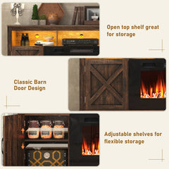 Farmhouse Fireplace TV Stand for 75/80 Inch TV, Entertainment Center Suit for 36”Electric Fireplace, 70” LED Media Console