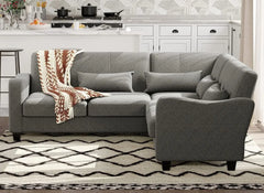 Fabric L Shaped Sofa Small Sectional Couch with Chaise Solid Corner Sofa Small L Couches 5 Seater Sofa Light Grey