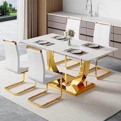 63” Glass Dining Table Set for 4,Modern Dining Room Table Set for 4,Kitchen Table and PU Leather Chairs for 4, Glass Top