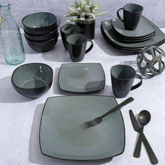 Square Reactive Glaze Stoneware Dinnerware Set, Service for 4 (16pc), Eclipse