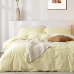 Duvet Cover Set- 100% Washed Cotton 3 Pcs Soft Comfy Breathable Chic Linen Feel Bedding, 1 Duvet Cover and 2 Pillow Shams