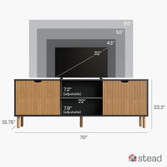 Contemporary Fluted TV Stand - Media Console - 70 Inch Entertainment Center with Storage - Console Table for Living Room and Bed