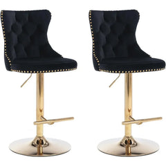 Bar Stools Set of 2,Adjustable Barstools with Back Velvet Tufted Counter Stool Modern Upholstered Bar Chairs with Nailhead