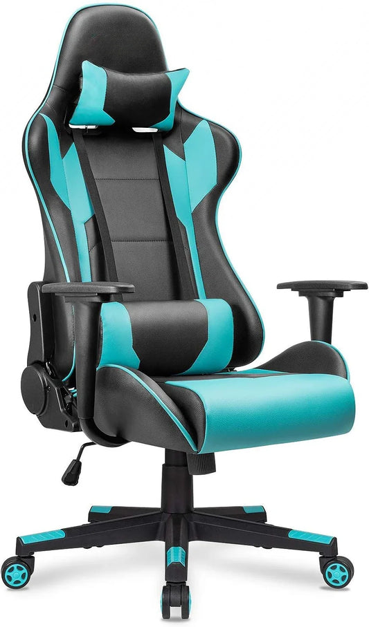 Game chair, high back leather office chair, ergonomically adjustable rotating task chair, headrests and lumbar support