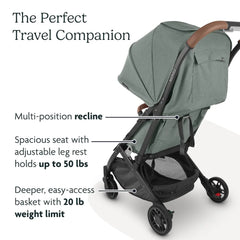 Minu V2 Travel Stroller Lightweight, Portable Design One-Hand Fold Shoulder Strap and Leather Bumper Bar Included Greyson