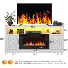 Farmhouse Fireplace TV Stand for 70/75/80 Inch TV, 32”Tall Entertainment Center w/ 36”Electric & LED Light, 70”Media Console