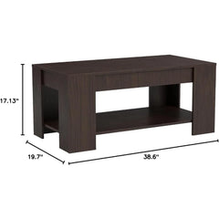 Modern Lift Top Coffee Table w/Hidden Compartment and Storage Shelves Pop-Up Storage Cocktail Table for Living Room