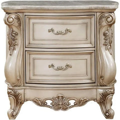 Gorsedd 2-Drawer Wooden Nightstand with Marble Top in Golden Ivory