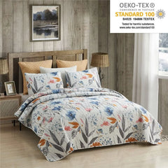 3-Piece Quilt Set with 2 Pillow Shams- Boho Reversible Soft and Lightweight Quilt Bedding Bedspread Coverlet Set