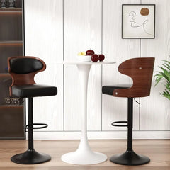 Bar Stools Set of 2 Seat Adjustable Height 24.5-33.5IN - Bentwood Swivel Barstools with Back & Footrest