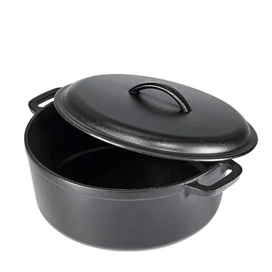 Cast Iron Dutch Oven Pot Pre-Seasoned Dual Handles Lid Black 7-Qt