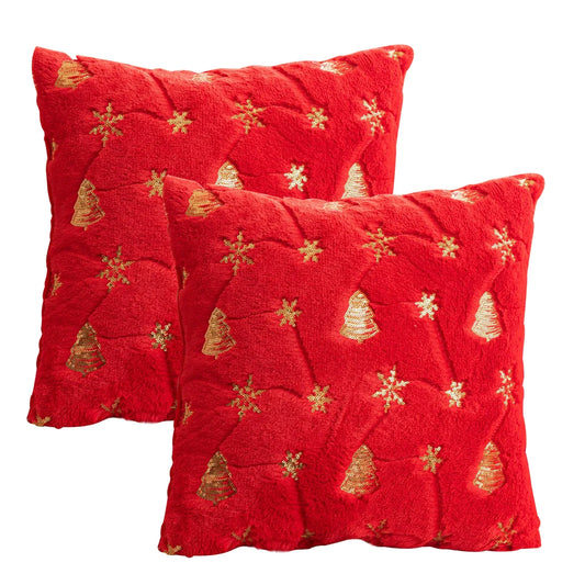 Christmas Decorative Throw Pillow Covers Pack of 2, 18x18 for Couch Sofa Bed Soft Cushion Covers, Red