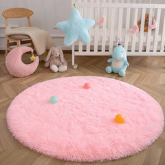 Round Rug Fluffy Soft Area Rugs for Kids Girls Room Princess Castle Plush Shaggy Carpet Cute Circle Nursery Rug for Bedroom