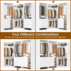 Closet System with 3 Sets, 86.8" Closet Organizer System with 6 Drawers & 4 Hanging Rods, Freestanding Wardrobe