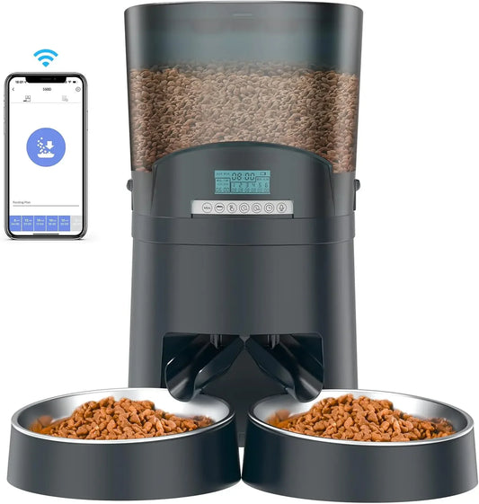 Automatic Cat Feeders 2 Cats 6.5L, 2.4G WiFi Smart Pet Feeder with APP Control for Cats and Dogs Dry Food Dispenser with 2 Stain