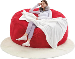 Bean Bag Flannel Sofa Chair (with 50LBS Filling,Gift: U-Shaped Pillow, Blanket Pillowcase,6FT Carpet),Round Soft Back Pillowcase