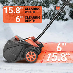 15.8” Cordless Snow Shovel, Brushless Battery Snow Blower, Battery Powered Snow Thrower with Wheels and LE