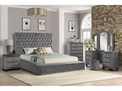 6PC Bedroom Set Modern Tufted Velvet Bedroom Set Includes Bed, Nightstand, dressing table; Makeup Mirror; Chest of drawer