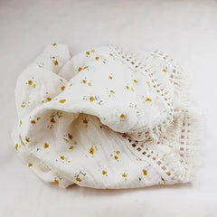 Newborn Baby Tassel Receiving Blanket  Muslin Cotton Baby Blankets Infant Fringe Swaddle Blanket Babies Sleeping Quilt Bed Cover