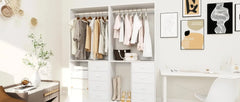 Armoire Wardrobe Closet: Wood Cabinet with 4 Doors, 2 Drawers, Tall Storage, Shelves, and 2 Hanging Rods