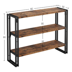 IRONCK Bookshelf Industrial 3 Shelf Bookcase, Wood Storage Shelf with Metal Frame for Living Room, Vintage Brown