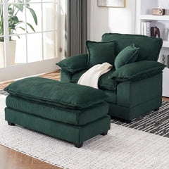 56.3'' Oversized Chaise Lounge Indoor,Corduroy Single Sofa Chair with Ottoman, Plush Upholstered Deep Seat, Lazy Sleeper Sofa