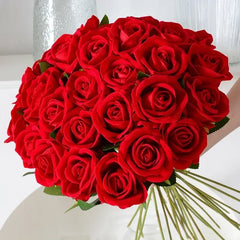 20 Pcs Artificial Velvet Silk Rose Flower Bouquet Real Looking Fake Roses Home Wedding Centerpieces Party Decorations