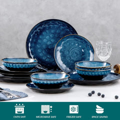 12 Pieces Green Dinnerware Set, Reactive Change Glaze Dinner Set, Plates and Bowls Set