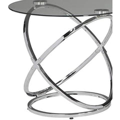 Round 3 Piece Small Table Set, Modern Art Deco, Coffee Table and 2 Side Tables, Chrome, 3 Piece Living Room Side Tables Set