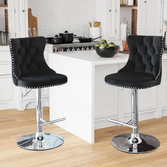 Bar Stools Set of 2,Adjustable Barstools with Back Velvet Tufted Counter Stool Modern Upholstered Bar Chairs with Nailhead