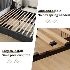 Bed Frame with Upholstered Headboard, Platform Bed with Storage Drawers and Outlets, Sturdy, Noiseless, No Box Spring Needed