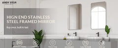 Bathroom Mirror, 24”x40” Rounded Corner Rectangle Mirror, Modern Metal Frame Bathroom