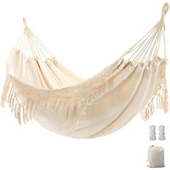 Double Boho Macrame Hammock with Elegant Tassels for Patio, Yard, Beach Wedding Decor, Outdoor and Indoor Up to 450lbs