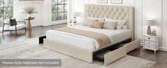 Queen Size Upholstered Bed Frame with Storage Velvet Platform Tufted Bed Frame with 4 Drawers and Headboard,  Black Bed