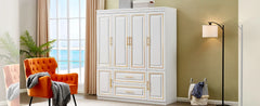 Armoire Wardrobe Closet: Wood Cabinet with 4 Doors, 2 Drawers, Tall Storage, Shelves, and 2 Hanging Rods