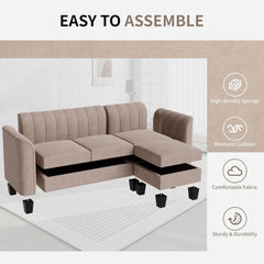 79'' Sectional Sofa Couch for Living Room, Small 3-Seat L Shaped Couch with Linen Fabric Convertible Sofa with Chaise Clearance