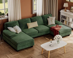 Furmax Sectional Couches for Living Room, U-Shaped Sofa Couch with Linen Fabric,4 Seat Sofa Set with Double Chaise for Apartment