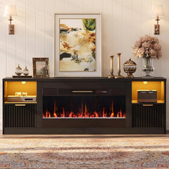 70” Fireplace TV Stand for TVs Up to 80", LED Entertainment Center with 36" Electric Fireplace, Modern Fluted Media Cons