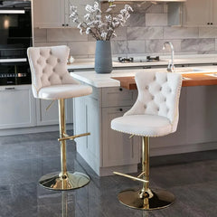 Bar Stools Set of 2,Adjustable Barstools with Back Velvet Tufted Counter Stool Modern Upholstered Bar Chairs with Nailhead