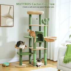 Cactus Tall Cat Tree for Large Cat Multi-Level Cat Tower for Indoor Cats Cat Condo with Large Hammock Scratching Post  2 Perches