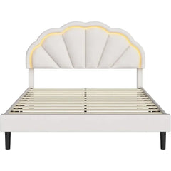 Bed Frame with Adjustable Elegant Flower Headboard, Wooden Slatted Support, Full Size Platform Bed Frame